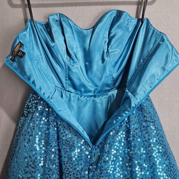 Betsey Johnson Sequin Prom Dress Teal Satin Strapless Size 4 Mini - Picture 6 of 7